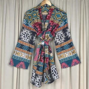 Women's Wool Blend Winter <b>Kimono</b> Jacket Warm Cozy Casual Short Dressing Loungewear Geometric <b>Cardigan</b> Handmade Perfect Mom Gift - Product Image 4