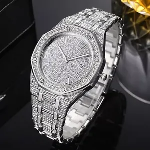นาฬิกาข้อมือผู้ชายคุณภาพดีเยี่ยม ตัวเรือนสแตนเลสสตีล ประดับเพชรแท้ หน้าปัดแสดงผลแบบอนาล็อก สายหนัง หรูหรา จำหน่ายจำนวนมาก - Product Image 1