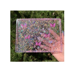 Bandeja transparente de resina con forma redonda, juego de posavasos de resina epoxi de último diseño, elegante - Product Image 4