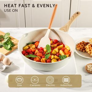 Sauteuse en céramique non toxique de 12 pouces avec poignée pour rester au frais Poêle à frire au design moderne avec couvercle Cuiseur en métal Jumbo sain - Product Image 5