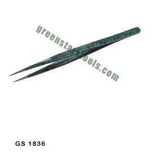Pince à épiler professionnelle GS 1836 en acier à diamant vert Outils et équipement de bijoux essentiels à utiliser par GREEN STARS SA PVT LTD - Product Image 1