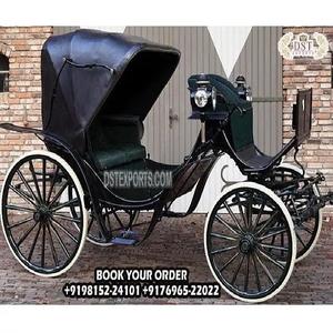 Carruaje de caballos estilo Barouche negro clásico Carruaje de caballos cubierto negro real a la venta Buggy de dos plazas - Product Image 1