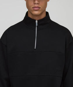 Sweat-shirt pour homme sur mesure en gros, 100% coton, noir uni, fermeture éclair quart de tour, coupe ample, vêtements d'hiver, broderie, teinture unie, délavé à la pierre - Product Image 5