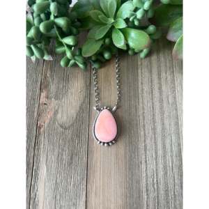 Pink Conch Shell & Sterling <b>Silver</b> Water Drop Necklace Rhodium Plated with Emerald Cut Diamond Accents - Product Image 1