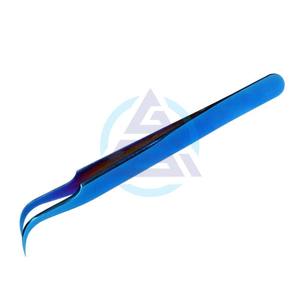 Pinzas para cejas de pestañas de acero inoxidable con punta curva fina profesional, herramienta de bricolaje para arte de uñas de belleza no magnética para maquillaje, diseño suizo - Product Image 1