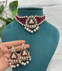 Exclusive Premium Quality <b>Gold</b> Plated Fine Moissanite Polki Doublet Stones <b>Necklace</b> <b>Set</b> With <b>Earrings</b> Wedding Wear Collection - Product Image 2