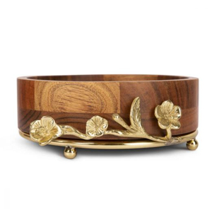 Nouveau bol rond en bois au design élégant avec accent de feuille d'or saladier à manger saladier pour la maison et l'hôtel - Product Image 3