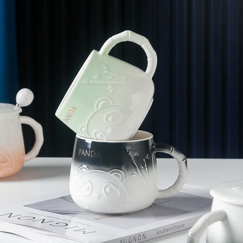 Creative Cartoon Embossed Panda Ceramic Water Cup Cute Coffee Mug Gift Cup with Custom Logo