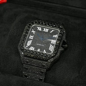 Montre analogique luxueuse à bracelet en acier inoxydable cadran à chiffres Ronam blanc entièrement glacé noir Moissanite diamant Hip Hop pour les entreprises - Product Image 2