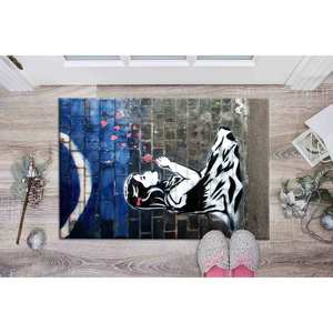 Alfombra Estampada con Burbujas Rosas - Diseño Único de Graffiti Banksy para Espacios Modernos, Alfombra de Terciopelo - Product Image 5