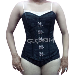 Overbust Waist Training <b>Steel</b> <b>Boned</b> Black Red Brocade <b>Corset</b> - Product Image 5