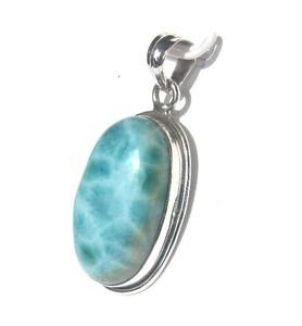 Vente en gros des dernières tendances artisanales bijoux en pierres précieuses naturel Larimar Cabochon macramé Wrap pendentif plaqué rhodium - Product Image 4