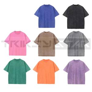 Peso pesado de punto de algodón Logo Stone Hombres Mujeres Camiseta desgastada Ringer Dtg Print Oversize Negro Custom Vintage Acid Wash - Product Image 6