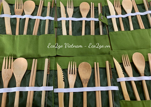 Camping organizado: Juego de cubiertos de bambú reutilizables | Elementos esenciales para acampar ecológicos: Juego de cubiertos de bambú con bolsas - Product Image 6