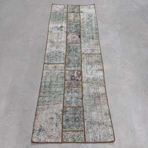 2.2x6.3 ft Turkish Vintage Rug, <b>Runner</b> Rug, <b>Green</b> White Plants & trees Wool Rug - Product Image 1