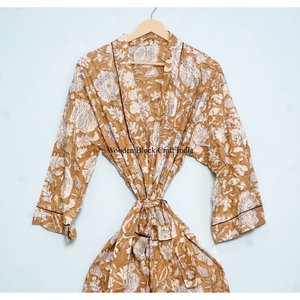 Regalo de San Valentín, kimono hecho a mano con estampado a mano, kimono largo para mujer, estilo bohemio, ropa de dormir y bata para mujer. - Product Image 3