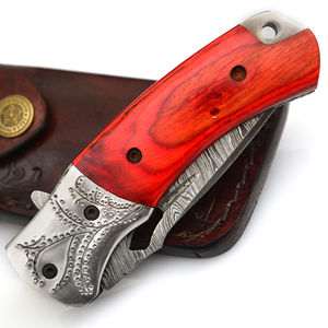 Gran oferta, cuchillo de camping de bolsillo plegable de acero de Damasco hecho a mano personalizado con mango de madera de rosa, garantía de 3 años, soporte OEM/ODM - Product Image 6