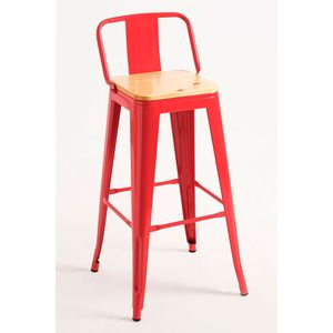 Taburete de barra alto contemporáneo Meyer, respaldo de madera natural con marco de metal para el hogar, Bar, cocina, cafetería o evento - Product Image 1