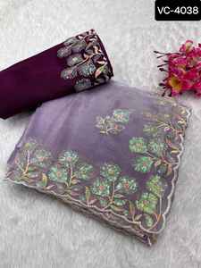 คอลเลกชันผ้าสารีสุดพิเศษใหม่สําหรับงานปาร์ตี้และงานเทศกาล สวมผ้าไหมสารี งานปักหนัก ๆ พร้อมเสื้อส่าหรี - Product Image 4