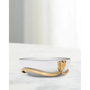 Bol décoratif ovale moderne en métal avec accent doré, plat de centre de table minimaliste et argenté pour table à manger et décoration intérieure - Product Image 2