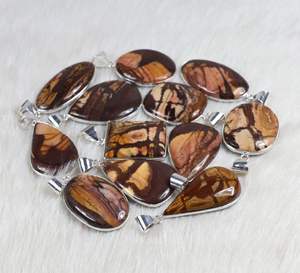 ของขวัญครบรอบสำหรับภรรยาจี้แจสเปอร์ธรรมชาติสำหรับผู้หญิงเครื่องประดับอัญมณีแบบเอาท์แบคเครื่องประดับเงินชุบการตั้งค่ากรอบจี้จำนวนมาก - Product Image 4