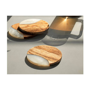 Wholesale Wood and <b>Marble</b> <b>Coaster</b> Round Shape Teacup Holder White Round Wooden <b>Marble</b> <b>Coaster</b> Natural <b>Marble</b> - Product Image 3