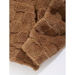 Mens Brown Textured Checkered <b>Sherpa</b> Pullover <b>Hoodie</b> with Kangaroo Pocket ODM Trackstar OEM Private Label - Product Image 4
