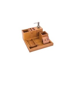 Venta caliente juego de baño de madera dispensador de jabón pasta de dientes y jabonera plato juego de baño de madera a bajo precio - Product Image 4
