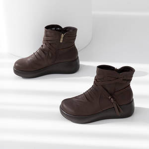 [JSHOE] Women Handmade Genuine Lambskin Leather Fleece Lined Platform Short Boots 5cm Wedge <b>Heel</b> Winter Comfort Shoes - Product Image 3