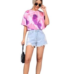 T-shirts d'été personnalisés mi-lourds tie dye ras du cou pour femmes vêtements de sport chemises multi-cravate - Product Image 1