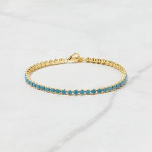 Bracelet tennis pour femme en argent sterling 925 plaqué or, style bohème, fait main, avec pierre précieuse turquoise naturelle, forme de cadenas tendance - Product Image 5