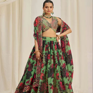 Lehenga Organza Impreso Ropa de Boda Lehenga Bollywood Partywear Diseñador Lehenga choli Listo para usar Ghaghara Choli Sangeet - Product Image 1