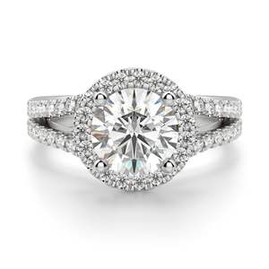 แหวนหมั้นทรง Brilliant Cut แบบ Split Shank Halo สไตล์คลาสสิก เพชรเลี้ยงในห้องปฏิบัติการ เงินสเตอร์ลิง มีตัวเลือกสีทอง ของขวัญสำหรับเจ้าสาว - Product Image 2