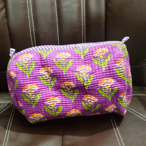 <b>Set</b> of 3 Indian Cotton Fruit Print Eco-Friendly Zipper for Bags Quilted Wash Bag Shaving Kit Travel <b>Makeup</b> Pouches - Product Image 2