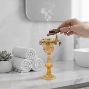 Brûleur d'encens élégant en verre cannelé, style gobelet, porte-encens en verre transparent avec attrape-fumée pour la décoration intérieure - Product Image 3