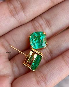 Natural <b>Emerald</b> <b>Stud</b> <b>Earrings</b> 925 Sterling Silver Fine Jewelry for Women Luxury Gemstone Jewelry Wholesale Available - Product Image 2