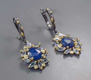 Sapphire earrings for women blue gemstone jewelry flower cocktail earrings <b>sterling</b> <b>silver</b> September birthstone gift - Product Image 2