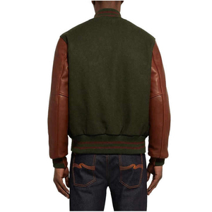 Chaqueta universitaria con mangas de cuero de lana para hombre con estilo de alta calidad para ropa informal con patrón de camuflaje y logotipo frontal - Product Image 6