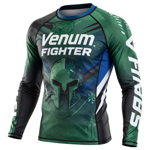Camiseta de compresión profesional 100% poliéster transpirable para hombre, manga larga, fabricada en fábrica, camiseta de compresión MMA Venum Fighter en blanco. - Product Image 2