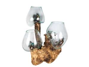 Vente en gros de triple bol en verre d'aquarium avec forme naturelle bol en verre fondu de décoration intérieure bol en verre fondu avec bois flotté - Product Image 4