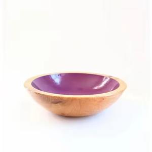 Tazón para Servir Hecho a Mano de Madera de Mango con Interior de Esmalte Morado Brillante, Vajilla Moderna, Tazón Decorativo para Ensaladas - Product Image 1