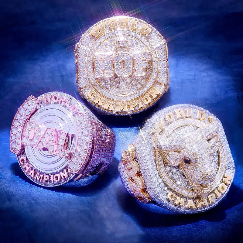 Fabrika özel lüks takı 925 gümüş VVS Moissanite elmas hip hop yüzük yıldız buzlu Out mektubu yüzük erkekler