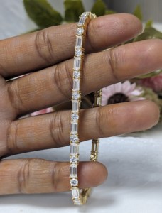 Classic Round-Baguette Cut Moissanite Tennis <b>Bracelet</b> Yellow Gold Plated Luxury Jewelry Gift for Her Engagement Party - Product Image 2