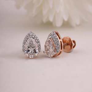 Pendientes de Diamante Cultivado en Laboratorio con Corte de Pera de 1.01CT, con Halo y Oro Rosa de 14K, Joyería Clásica de Compromiso para Regalo de Pareja - Product Image 4