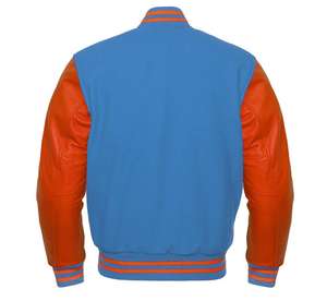 Chaqueta de béisbol Bomber Letterman Varsity de lana negra, Mangas de cuero puro naranja CollegeBaseballjacket para menDDP Envío - Product Image 4