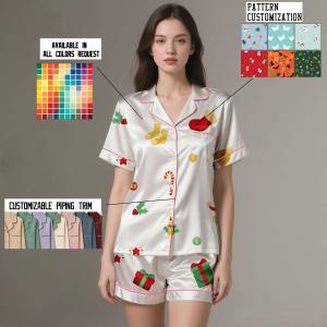 Pyjama personnalisé en satin de luxe 100% soie respirant été printemps ensemble de vêtements de nuit femmes à manches longues pantalons longs 2 pièces - Product Image 5