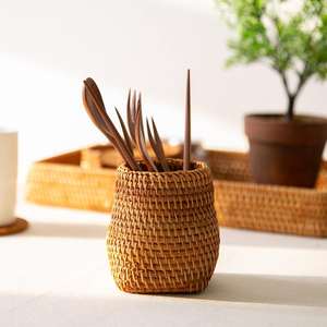 Wholesale DHT Handicraft Stylish Natural Rattan Utensil Holder <b>Basket</b> Woven Cloth for Kitchen Dining Table Home Decor - Product Image 2