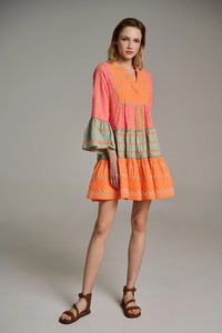 Nouveauté robe tunique à manches cloche pour femmes, belle couleur, tissage en V, robe courte texturée pour événements en plein air, sorties d'été - Product Image 6