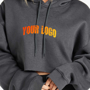 Nueva llegada logotipo personalizado impreso mujeres recortada Sudadera con capucha de color sólido liso Slim Fit algodón suave mujeres Top - Product Image 2