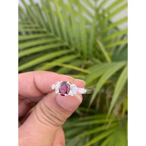 925 Silver Oval Garnet Ring Fine Jewelry for Men Wedding or Engagement Bezel Setting Elegant Number Pattern - Product Image 2